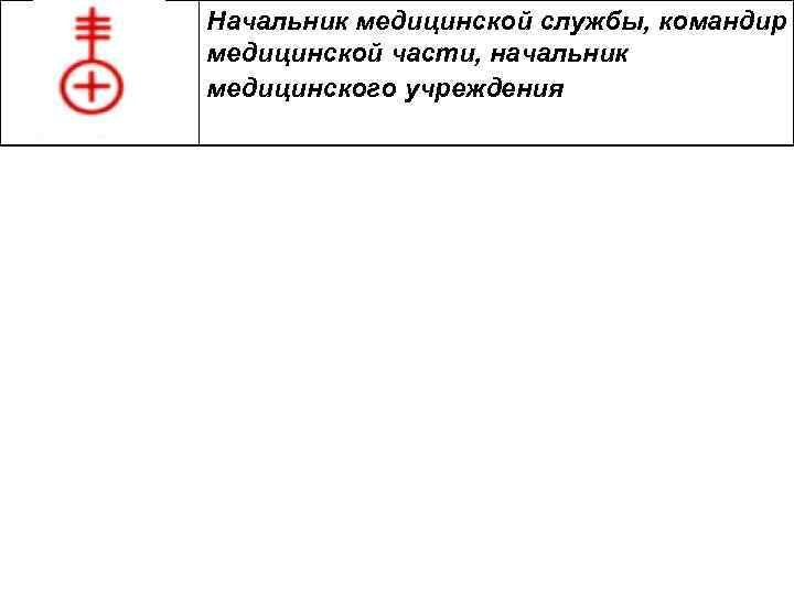 Начальник медицинской службы, командир медицинской части, начальник медицинского учреждения 