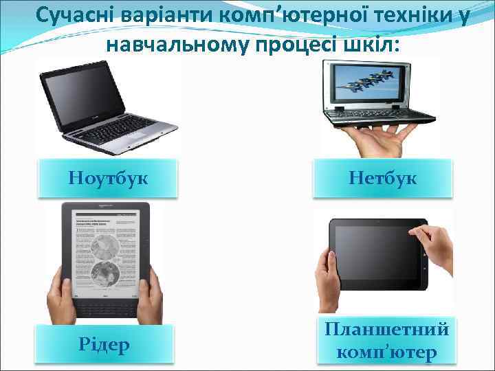 Сучасні варіанти комп’ютерної техніки у  навчальному процесі шкіл:  Ноутбук   