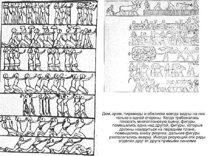 Дом, храм, пирамиды и обелиски всегда видны на них  только с одной стороны.