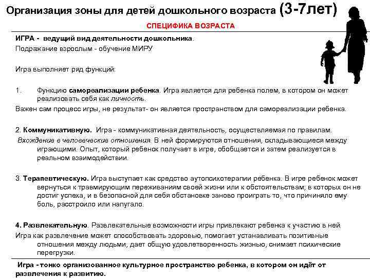 Организация зоны для детей дошкольного возраста (3 -7 лет) Организация зоны для детей дошкольного возраста (3 -7 лет)