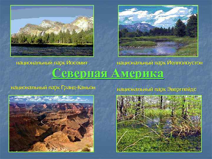  национальный парк Йосемит  национальный парк Йеллолоустон    Северная Америка национальный