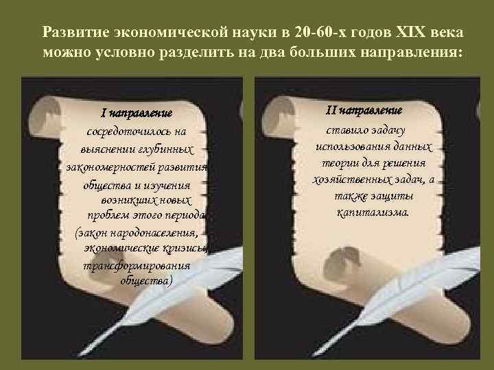 Развитие экономической науки в 20 -60 -х годов ХIХ века можно условно разделить на