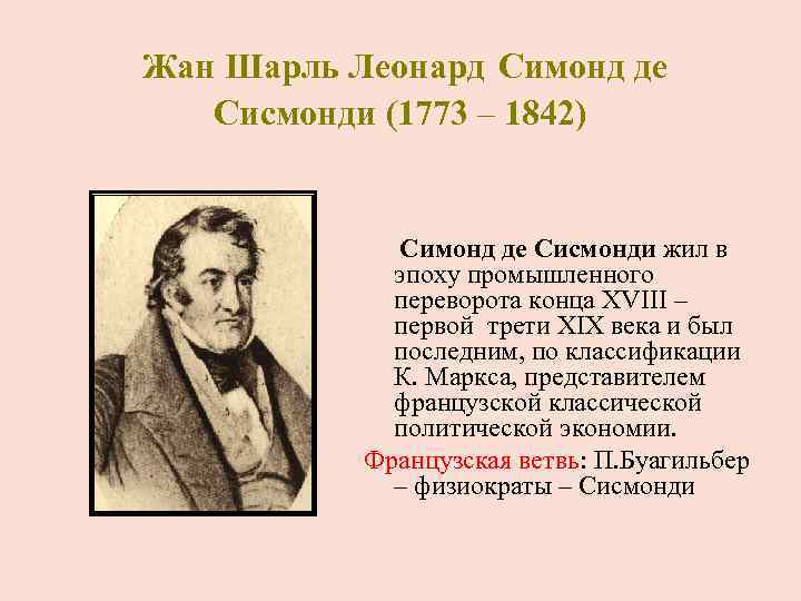 Жан Шарль Леонард Симонд де  Сисмонди (1773 – 1842)   Симонд де
