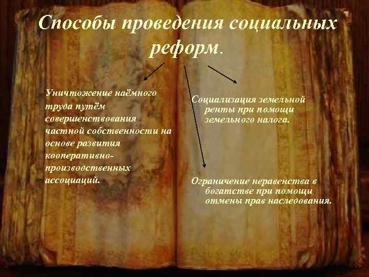 Способы проведения социальных  реформ.  Уничтожение наёмного      Социализация
