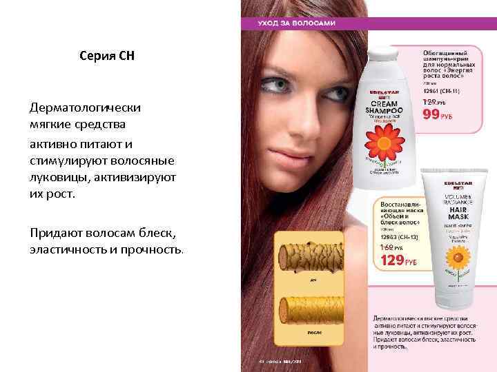   Серия CH  Дерматологически мягкие средства активно питают и стимулируют волосяные луковицы,