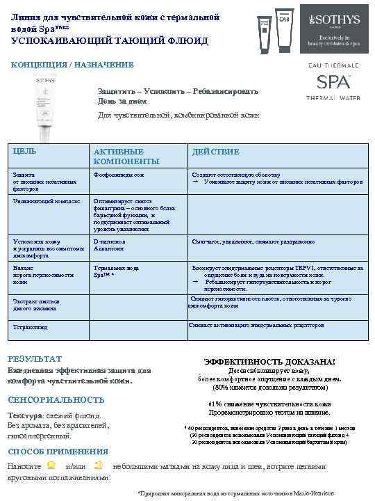  Линия для чувствительной кожи с термальной водой Spa™* УСПОКАИВАЮЩИЙ ТАЮЩИЙ ФЛЮИД  КОНЦЕПЦИЯ