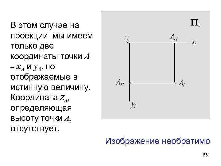 В этом случае на проекции мы имеем только две координаты точки А – x.