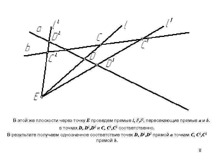  В этой же плоскости через точку Е проведем прямые l, l 1, l