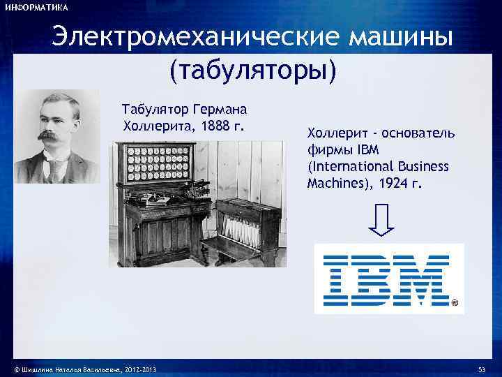 ИНФОРМАТИКА    Электромеханические машины    (табуляторы)    