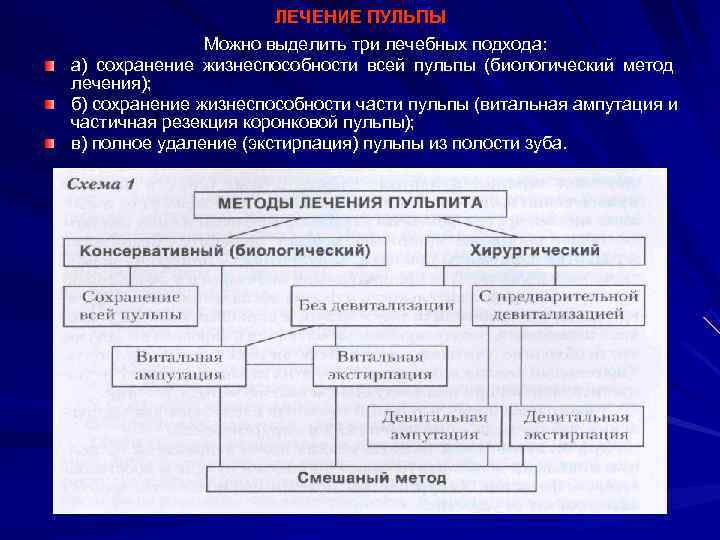     ЛЕЧЕНИЕ ПУЛЬПЫ    Можно выделить три лечебных подхода: