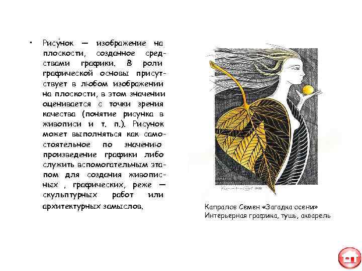  •  Рису нок — изображение на плоскости, созданное сред- ствами графики. В