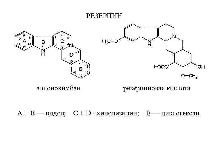      РЕЗЕРПИН   аллоиохимбан    резерпиновая кислота