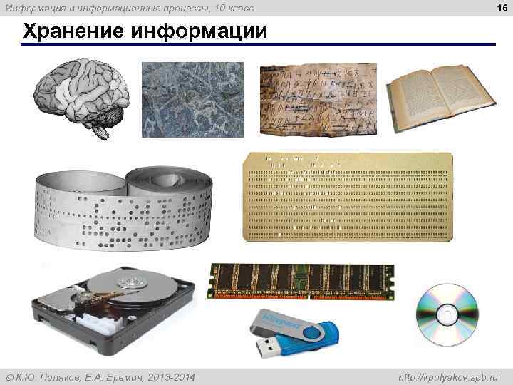 Информация и информационные процессы, 10 класс     16 Хранение информации 