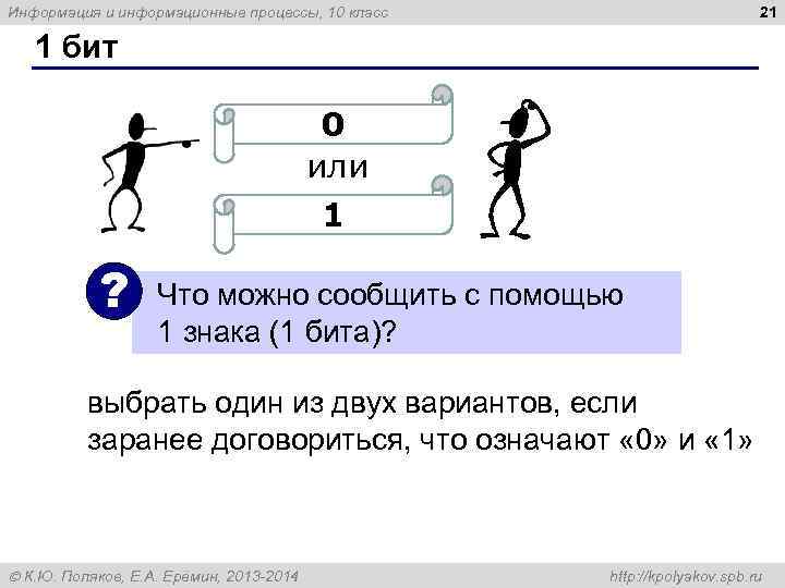 Информация и информационные процессы, 10 класс     21 1 бит 