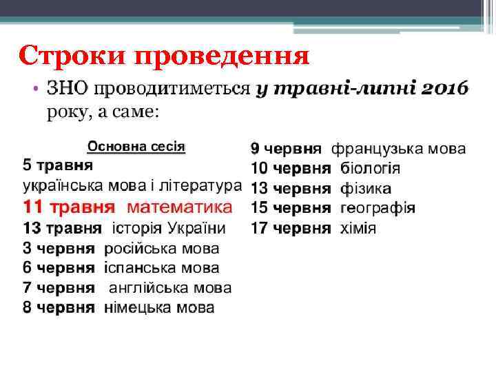 Строки проведення 