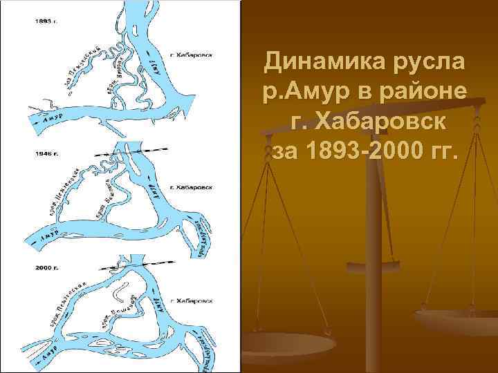 Динамика русла р. Амур в районе  г. Хабаровск за 1893 -2000 гг. 