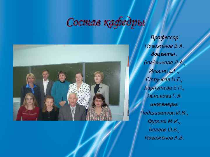 Состав кафедры   Профессор    Новоженов В. А.   