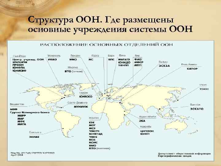 Структура ООН. Где размещены основные учреждения системы ООН 