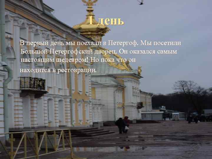     1 день В первый день мы поехали в Петергоф. Мы