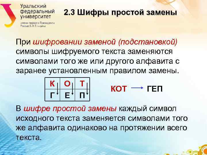 2. 3 Шифры простой замены При шифровании заменой (подстановкой) 2. 3 Шифры простой замены При шифровании заменой (подстановкой)