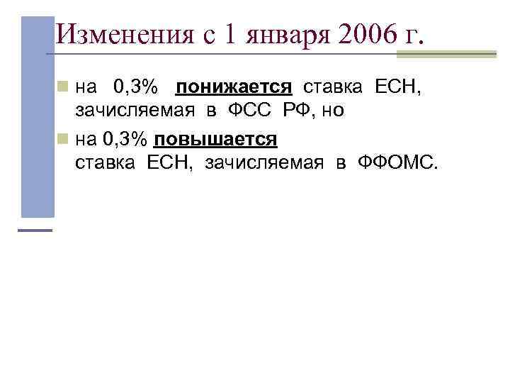Изменения с 1 января 2006 г. n на  0, 3%  понижается ставка