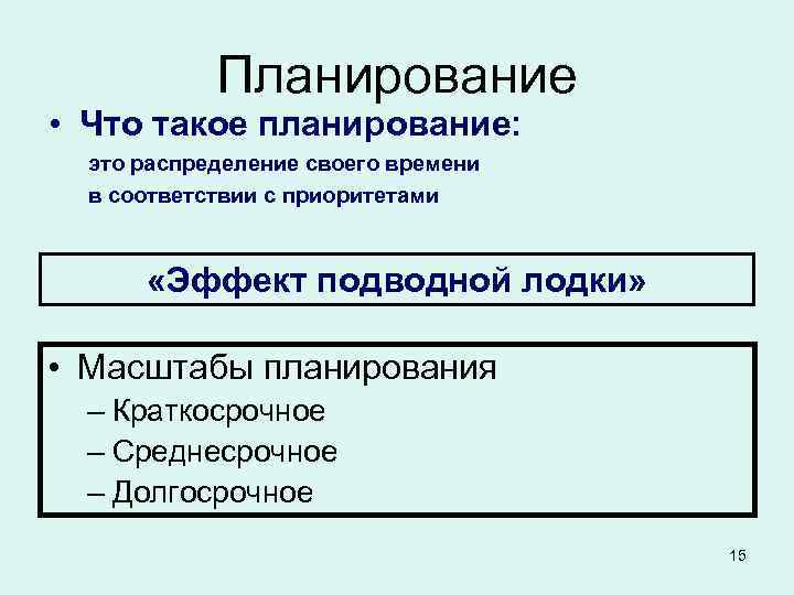   Планирование • Что такое планирование:  это распределение своего времени  в
