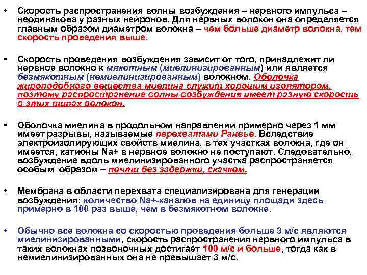  •  Скорость распространения волны возбуждения – нервного импульса – неодинакова у разных