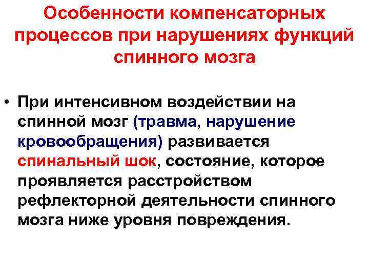   Особенности компенсаторных  процессов при нарушениях функций  спинного мозга  •