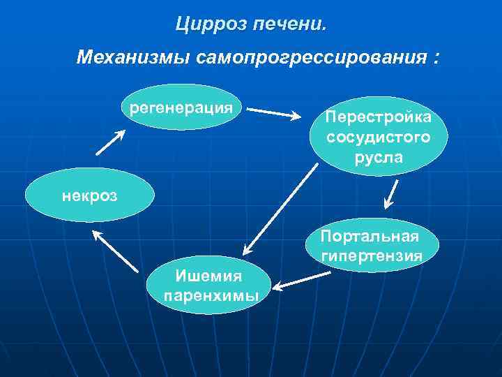   Цирроз печени.  Механизмы самопрогрессирования :  регенерация   