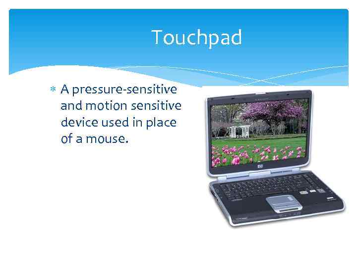     Touchpad  A pressure-sensitive  and motion sensitive  device