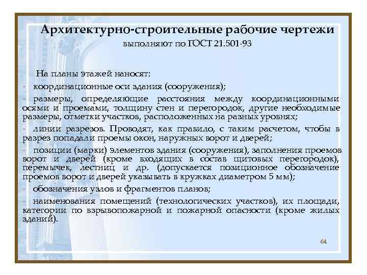   Архитектурно-строительные рабочие чертежи     выполняют по ГОСТ 21. 501