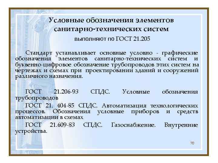    Условные обозначения элементов  санитарно-технических систем    выполняют по