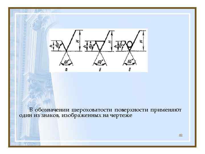   В обозначении шероховатости поверхности применяют один из знаков, изображенных на чертеже 