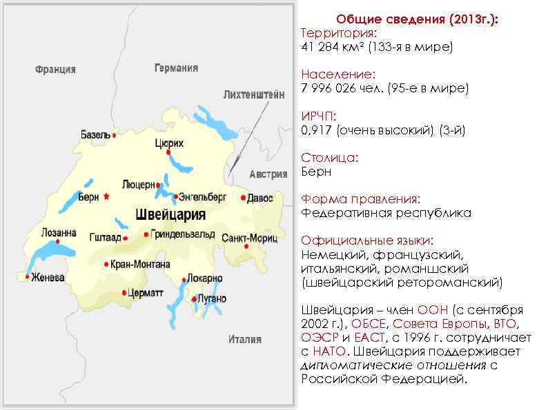  Общие сведения (2013 г. ): Территория: 41 284 км² (133 -я в мире)