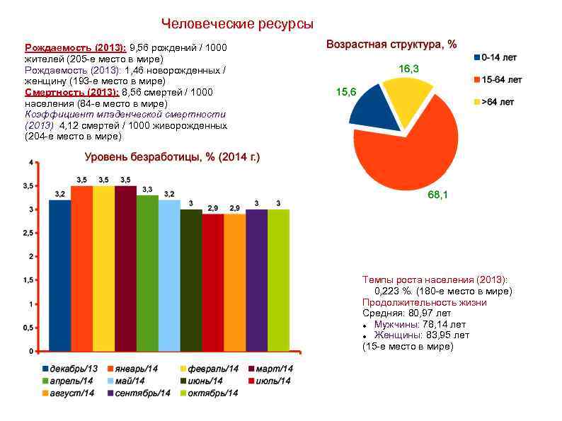       Человеческие ресурсы Рождаемость (2013): 9, 56 рождений /