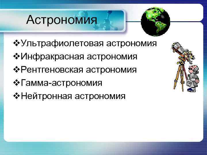  Астрономия v. Ультрафиолетовая астрономия v. Инфракрасная астрономия v. Рентгеновская астрономия v. Гамма-астрономия v.