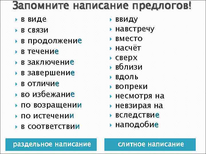 Правописание предлогов 10 класс презентация