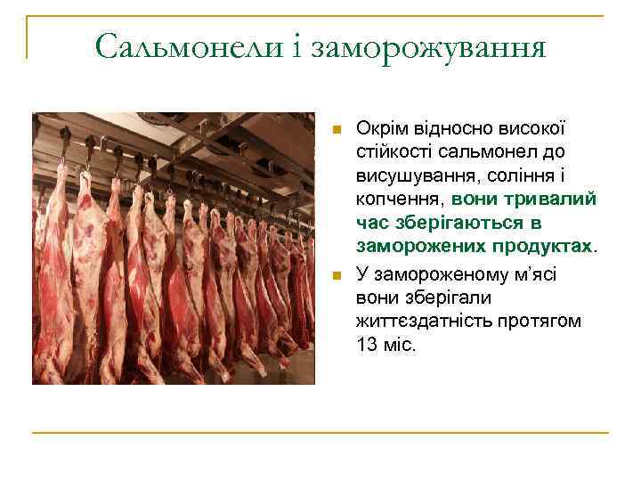 Сальмонели і заморожування    n  Окрім відносно високої   стійкості