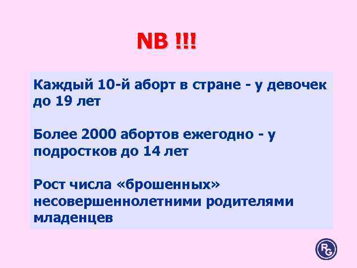 NB !!! Каждый 10 -й аборт в стране - у девочек NB !!! Каждый 10 -й аборт в стране - у девочек