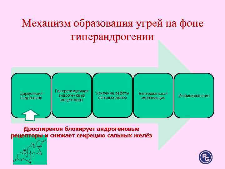 Механизм образования угрей на фоне гиперандрогении Гиперстимуляция Механизм образования угрей на фоне гиперандрогении Гиперстимуляция