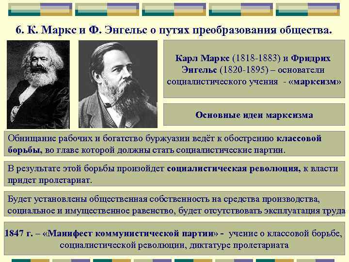  6. К. Маркс и Ф. Энгельс о путях преобразования общества.   