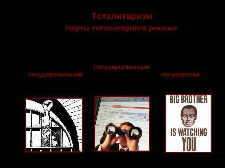      Тоталитаризм   Черты тоталитарного режима 4. Крайне высокая