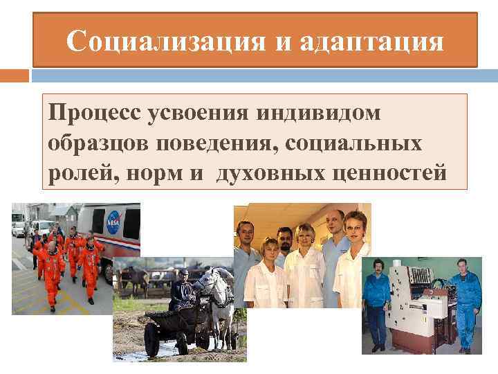  Социализация и адаптация Процесс усвоения индивидом образцов поведения, социальных ролей, норм и духовных