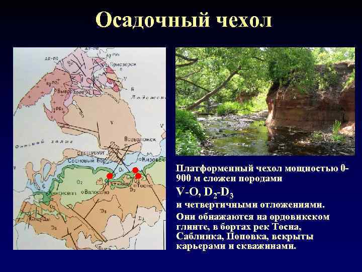 Осадочный чехол  Платформенный чехол мощностью 0 -  900 м сложен породами 
