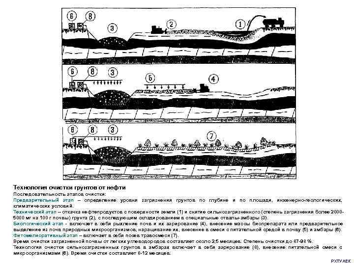 Технология очистки грунтов от нефти  Последовательность этапов очистки: Предварительный этап – определение уровня