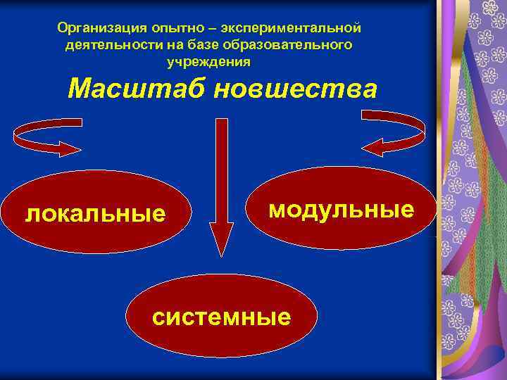  Организация опытно – экспериментальной  деятельности на базе образовательного   учреждения Масштаб