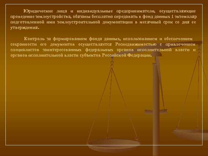  Юридические лица и индивидуальные предприниматели,  осуществляющие проведение землеустройства, обязаны бесплатно передавать в