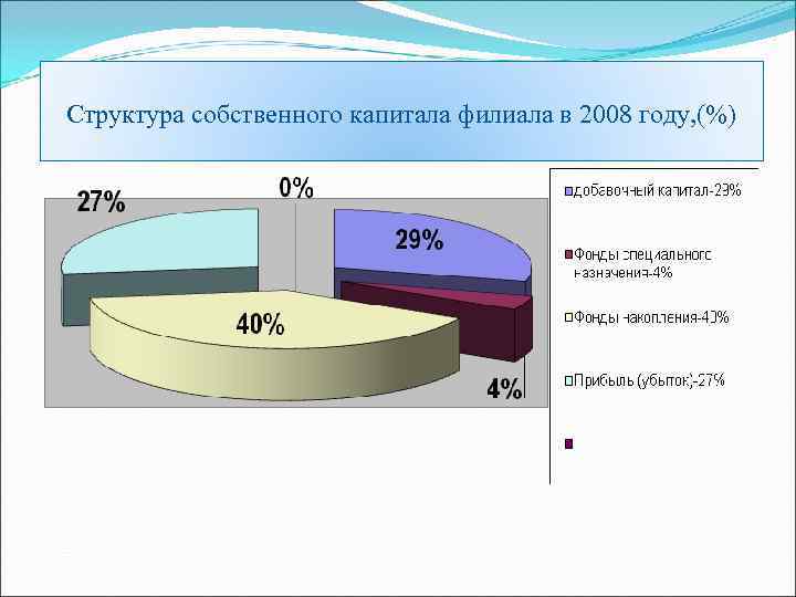 Структура собственного капитала филиала в 2008 году, (%) 
