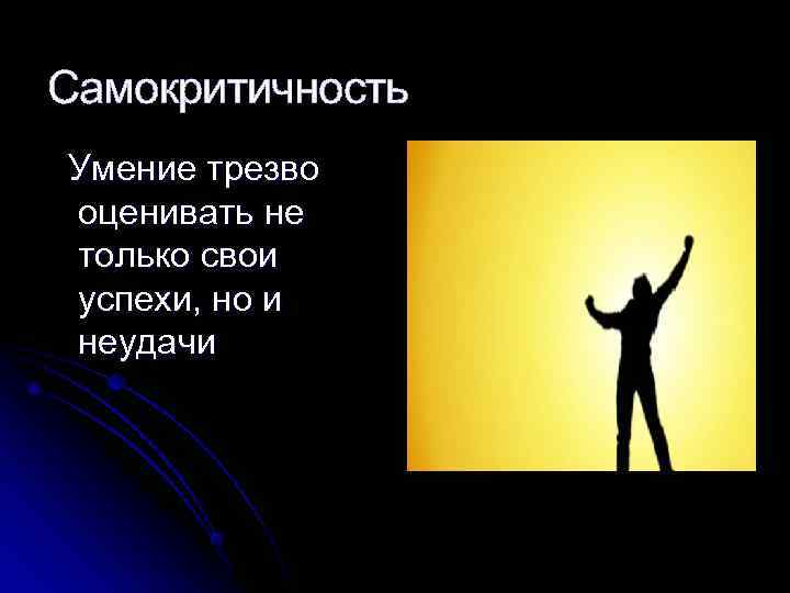 Самокритичность Умение трезво оценивать не только свои успехи, но и неудачи 