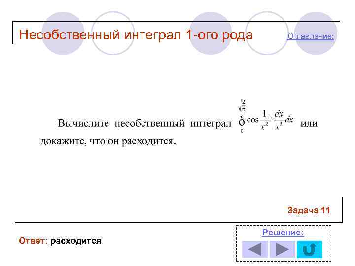 Несобственный интеграл 1 -ого рода  Оглавление:     Задача 11 